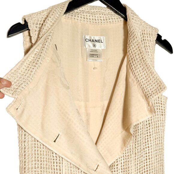 Chanel SS13 Ivory Open Knit Double Breasted Silk Sleeveless Dress - Picture 4 of 12